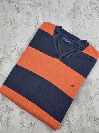 Pull col V rayé Tommy Hilfiger XL Homme – Style vintage chic, très bon état