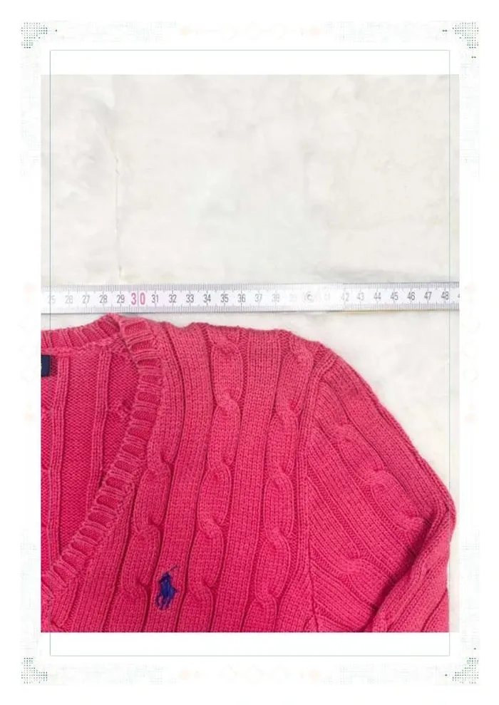Ralph Lauren pull femme coton torsadé rose col V taille S - photo numéro 10