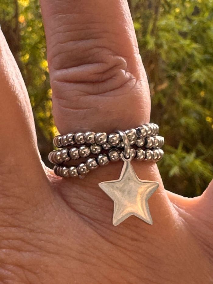 Bague 3 rangs réglable boule étoile en breloque acier inoxydable argent - photo numéro 4