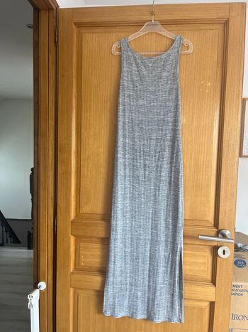 Robe longue côtelée moulante gris chiné XS