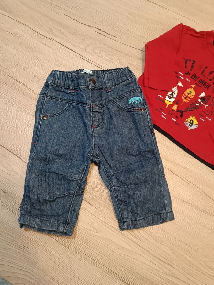 Ensemble tee-shirt manche longue jean 3 mois - photo numéro 2