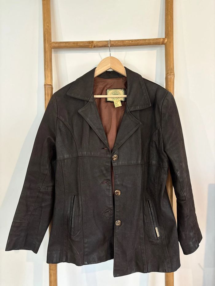 Veste en cuir noire Vintage Aqua Leather taille M/38