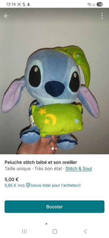 Peluche stitch bebe et son oreiller