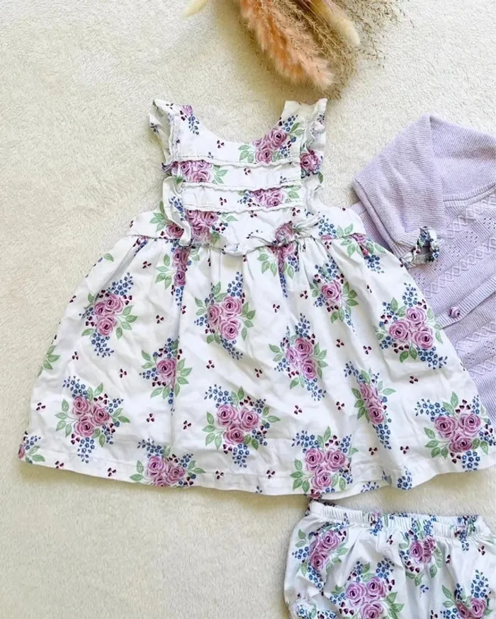 Ensemble cérémonie robe + bloomer + cardigan 6 mois - Sergent Major - photo numéro 2