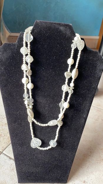 Collier fantaisie blanc double tour