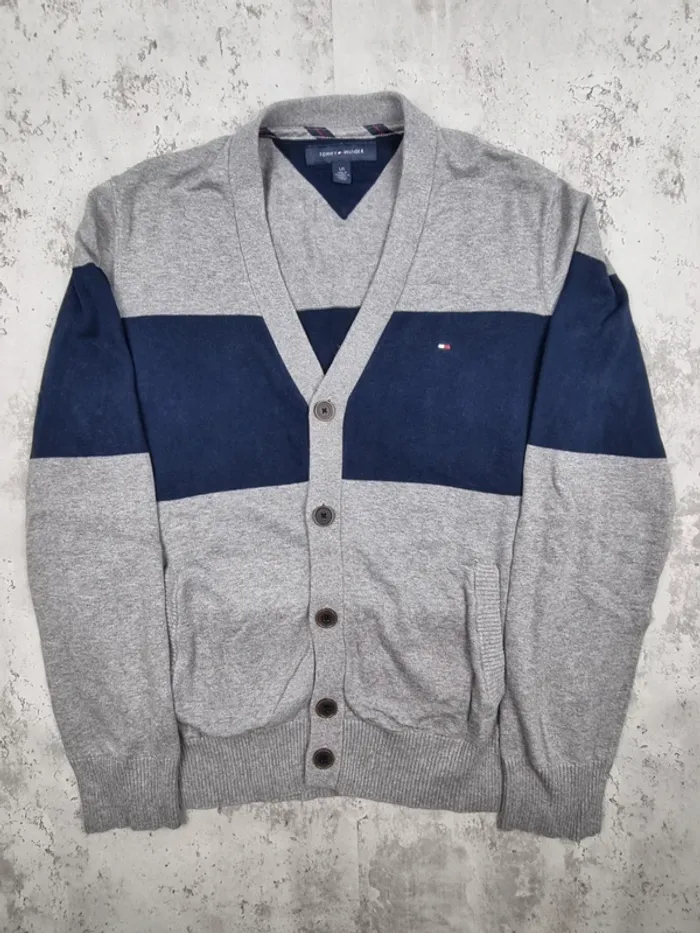 Gilet boutonné Tommy Hilfiger gris clair et bleu marine – Taille L Hommes (mesures en photos) - photo numéro 3
