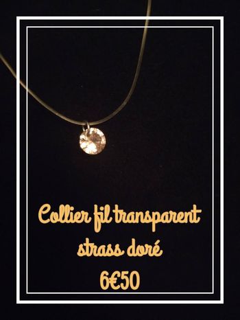 Collier fil transparent avec strass doré