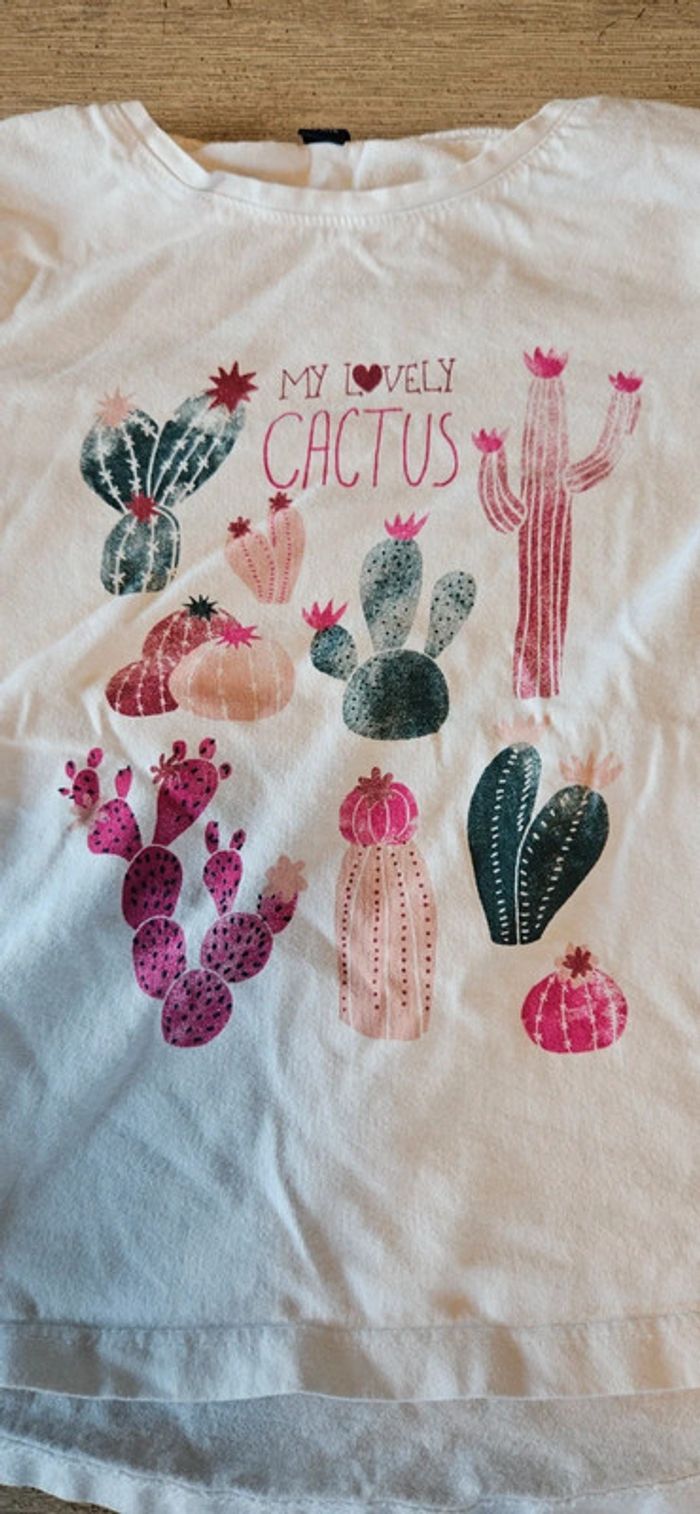 T shirt blanc à manches longues, avec dessin de cactus, Kiabi, 6 ans - photo numéro 3
