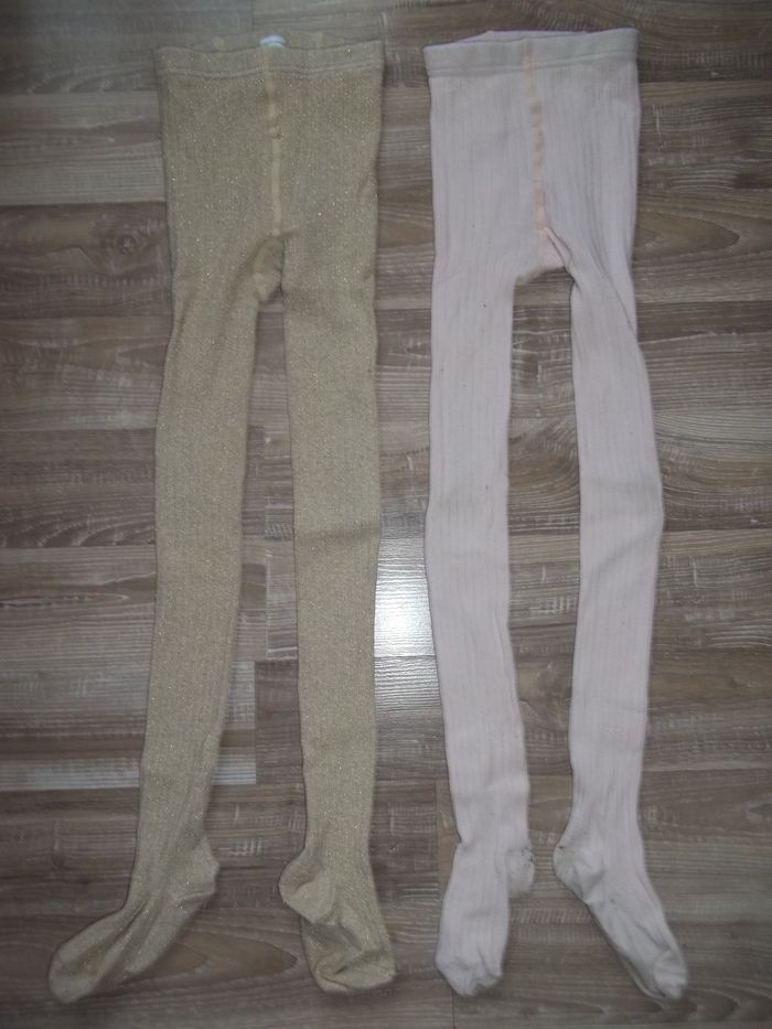 Lot 2 collants côtelés rose et doré Tex 10/11 ans