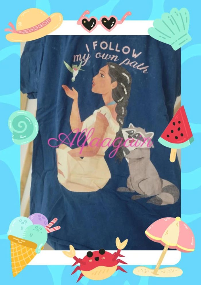 T-shirt bleu Pocahontas réservés Disney 8ans - photo numéro 3