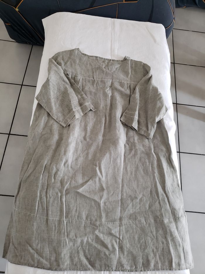 Robe courte  grise en lin - photo numéro 3