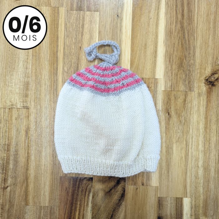 Bonnet en laine tricoté main bébé 0-6 mois - photo numéro 2