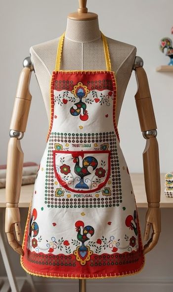 Tablier Coq de Barcelos 100% Coton – Artisanat Portugais Vintage