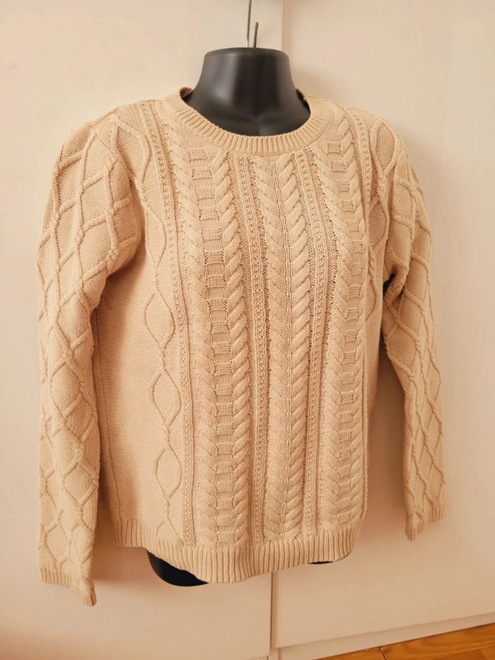 Pull torsadé beige marron lin coton taille L 40 - photo numéro 2