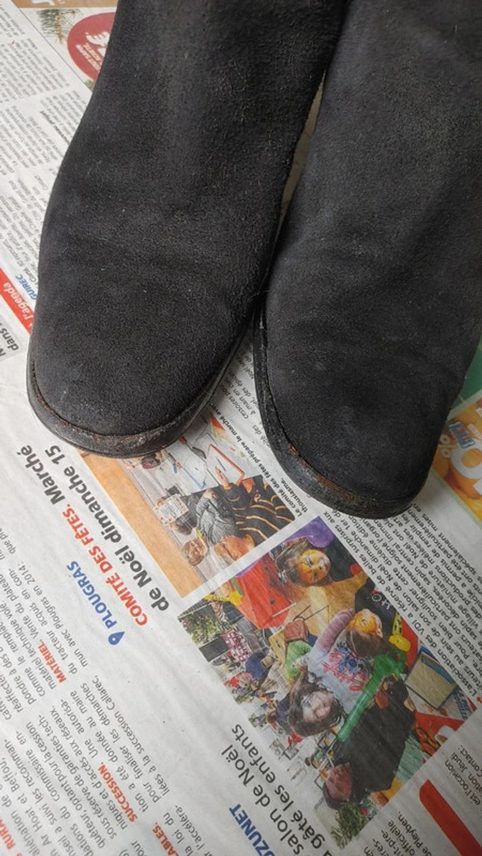 Bottes haute vintage en cuir et daim marque Bally folaga talons carré block bout rond - photo numéro 7