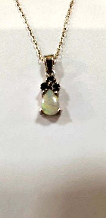 Neuf: Superbe collier pendentif argent opale et saphir veritables