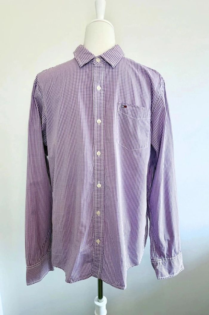 Chemise Hilfiger Denim homme à carreaux mauves taille large en parfait état