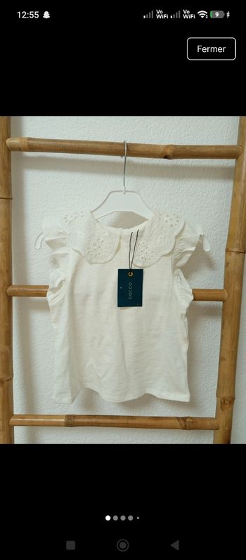 Blouse blanc cassé avec col claudine broderie anglaise Gocco 3 / 4 ans neuve avec étiquette