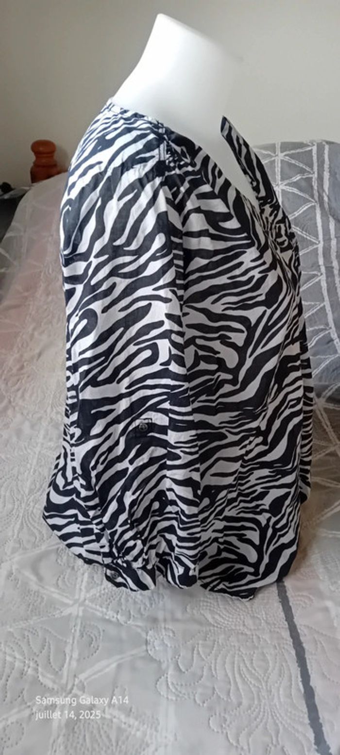 Blouse légère manches 3/4 réglables col V avec poche imprimé zèbre femme xl yessica - photo numéro 6