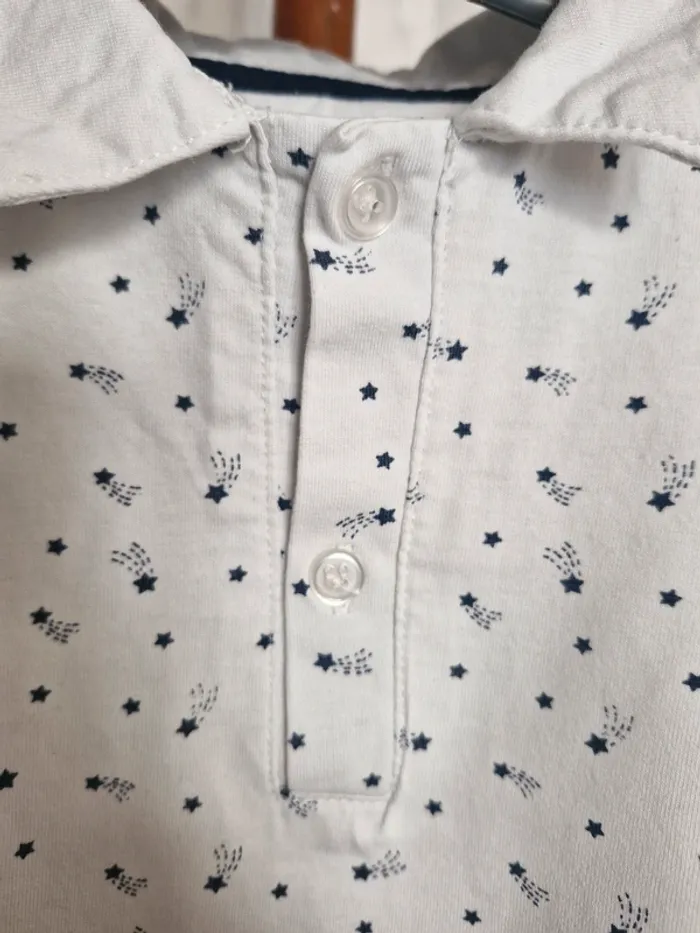 Polo manches longues bébé garçon 24 mois Mots d'enfants blanc motif étoile coton - photo numéro 2