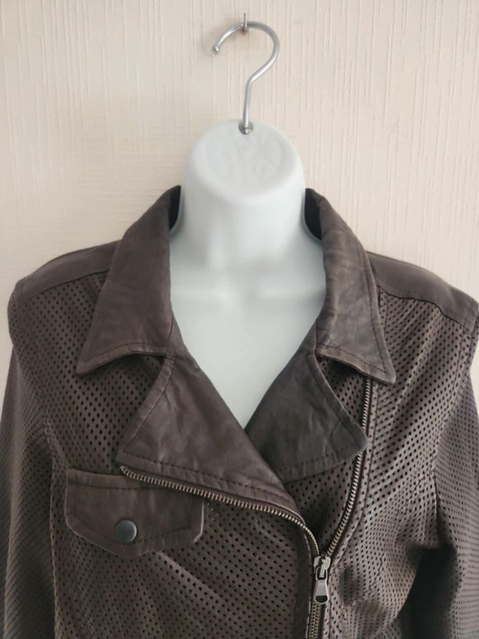 Veste perfecto en cuir véritable marron - photo numéro 3