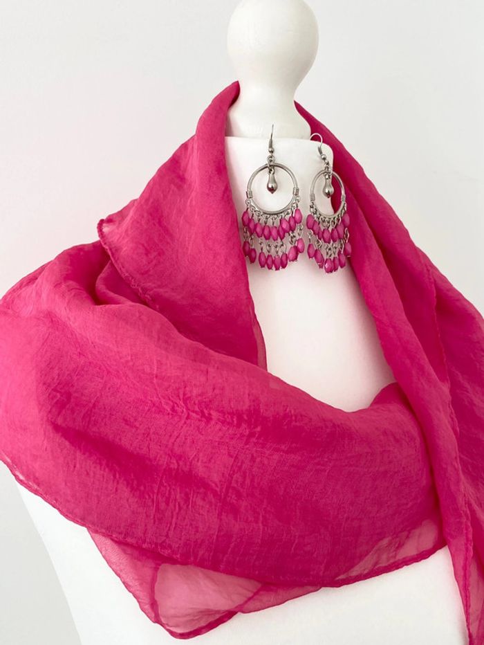 Boucles d’oreilles bohème - rose fuchsia et argenté - Neuves - photo numéro 7