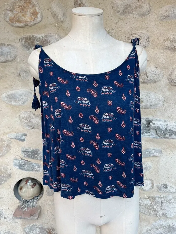 Springfield - Débardeur bleu marine à motif éléphant bohème