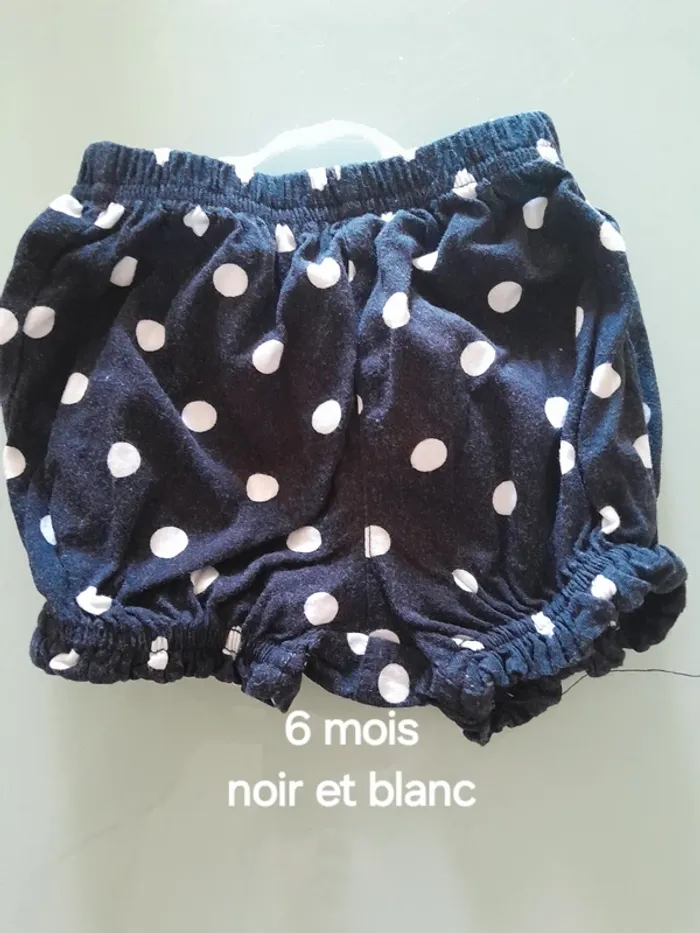 Short léger fille noir à pois blanc 6 mois
