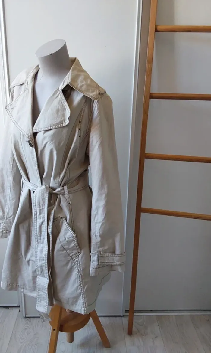 Trench veste Imperméable chic beige T 40 Coton ciré lin - photo numéro 2
