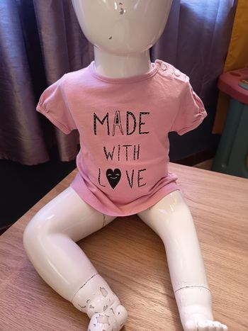 Tee shirt manches courtes made with love rose