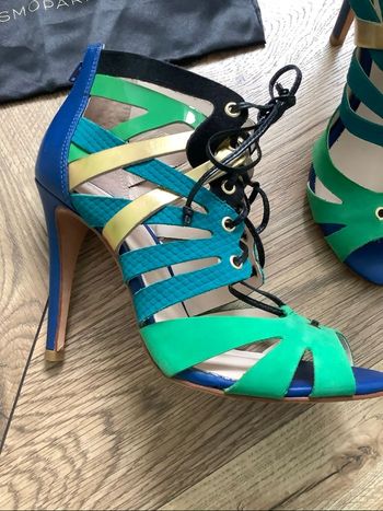 Chaussures sandales à talons Cosmoparis 38 bleu turquoise vert cuir