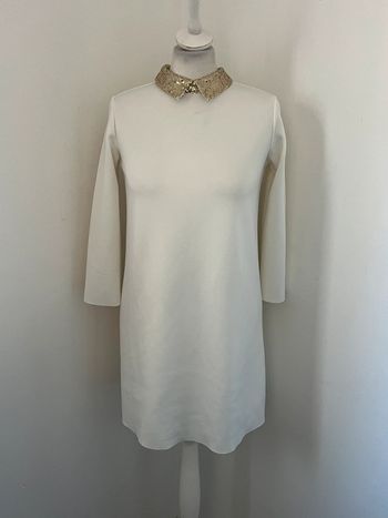 Robe blanche col Claudine sequins dorés Zara S