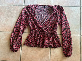 Blouse ml fleurs rouge noire FB Sister Taille S