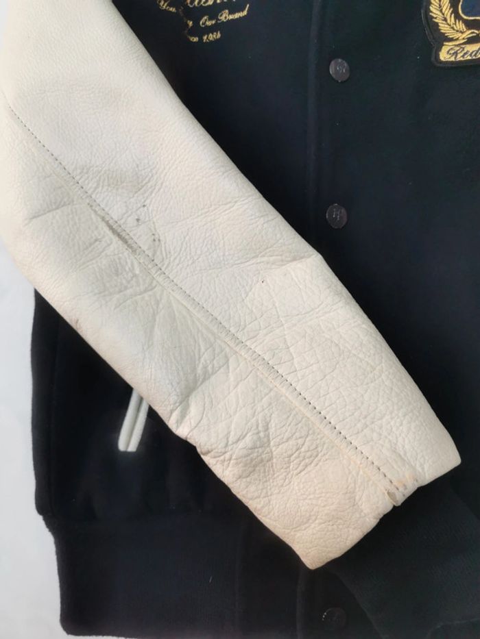 Veste teddy américaine laine et manche en vrai cuir - photo numéro 7