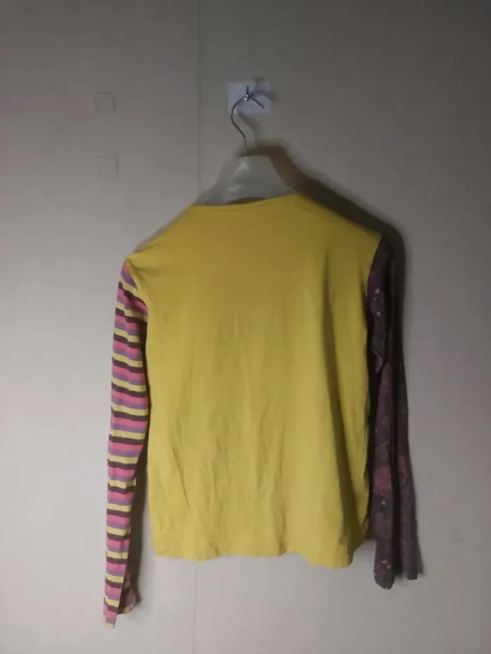 Tee-shirt manche longue jaune imprimé - photo numéro 2