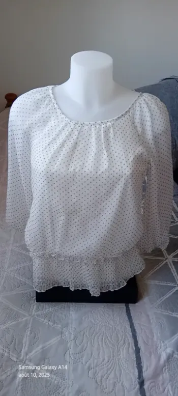Blouse légère à pois doublée avec élastique smock blanc et gris femme S vero moda