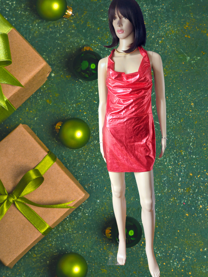 Robe dos nu rouge et argent métallisé, très glamour Taille L 40