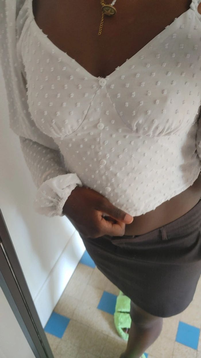 Top décolleté blanche manches longues - photo numéro 3