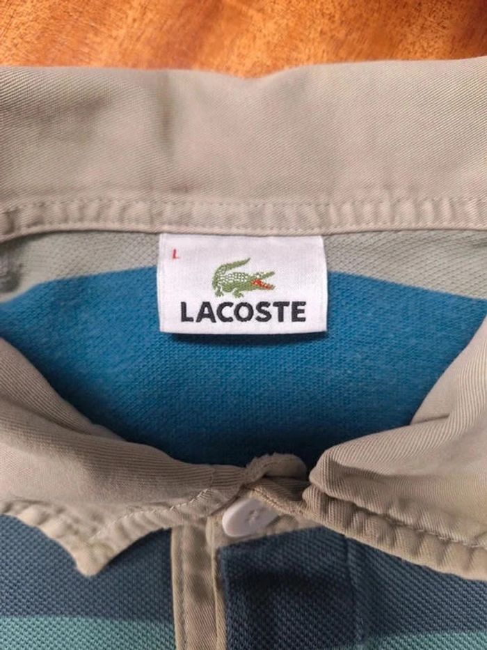 Polo lacoste manche longue multicolore - taille L homme brodé (373) - photo numéro 8