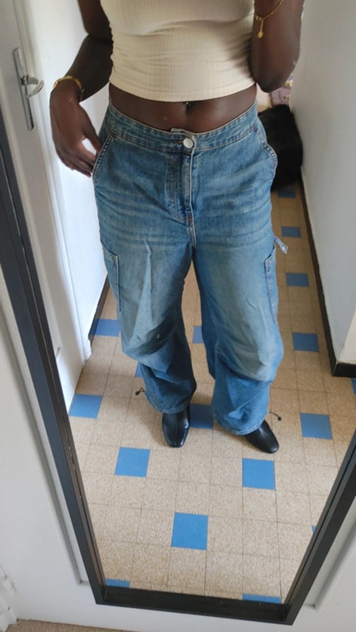 Pantalon baggy cargo taille S oversize nombreuses poches et resserrage bas pantalon - photo numéro 5