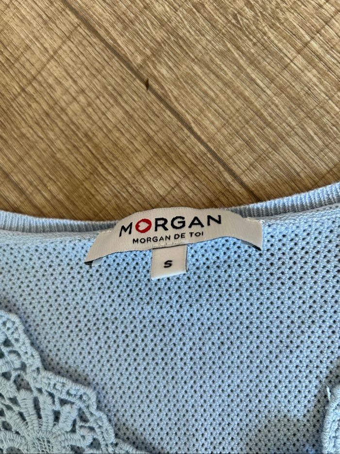 Pull bleu clair avec dentelle Morgan taille S TBE - photo numéro 9