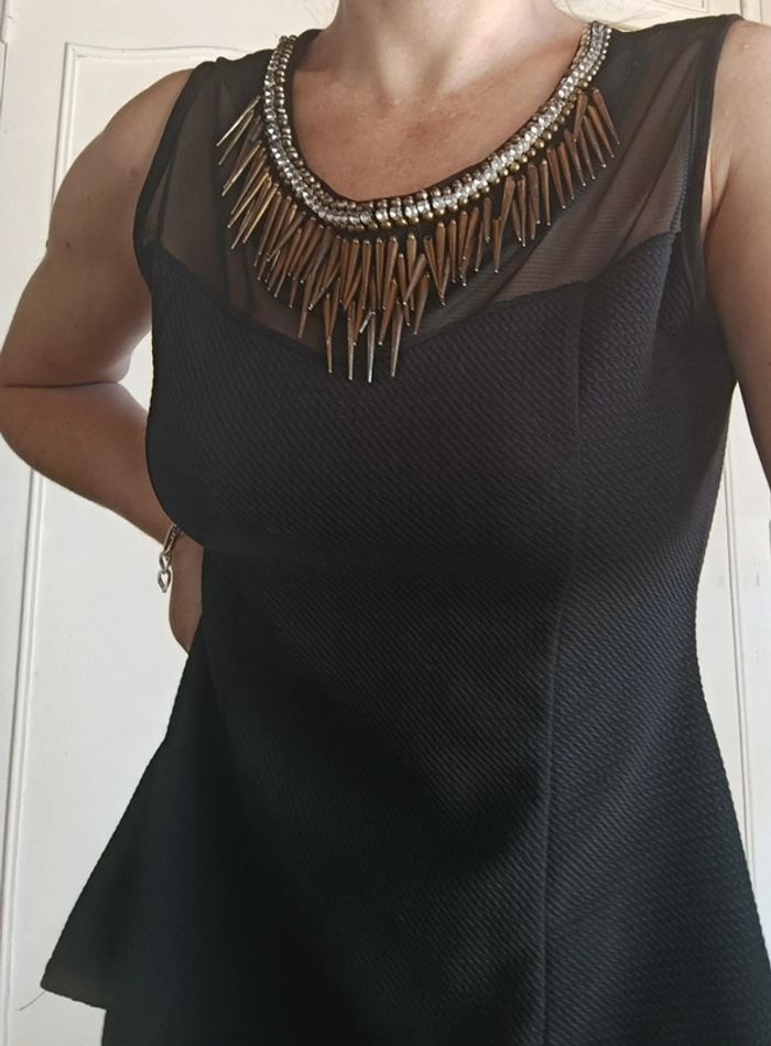 💎 blouse top voile transparent et décor doré t s 36 m 38 vintage y2k 90s 2000 - photo numéro 7