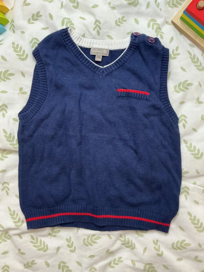 pull débardeur marine et rouge grain de blé 24 mois - photo numéro 3