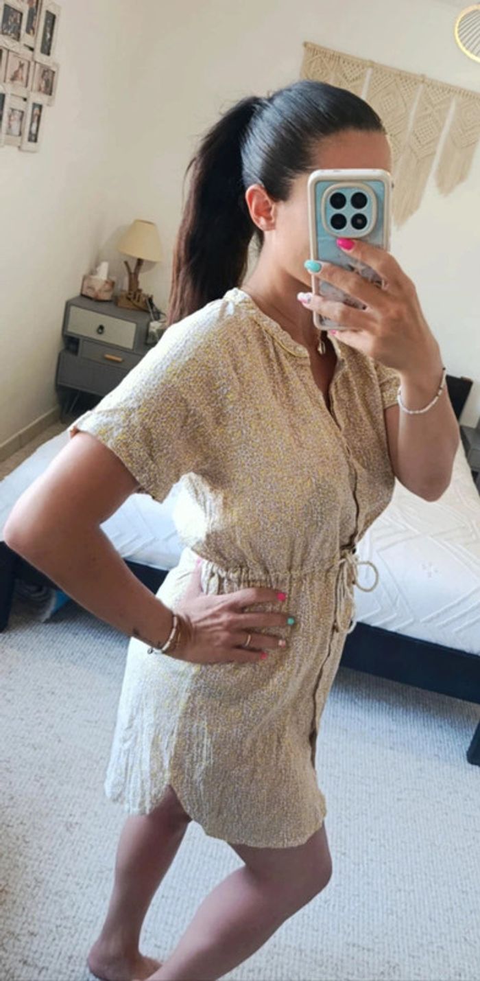 Petite robe d'été Kookaï jaune et doré motif léopard 38 coton et fibres métallisées - photo numéro 5