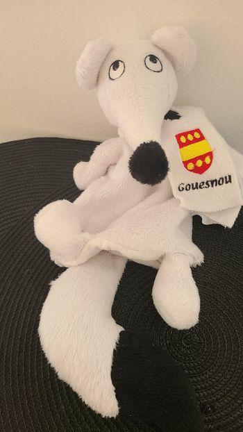 Doudou marionnette souris blanche noir ELB
