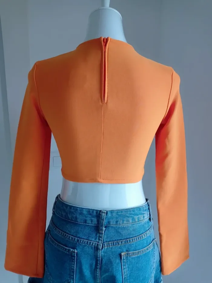 Magnifique crop top sexy orange manches longues T.S H&M - photo numéro 4