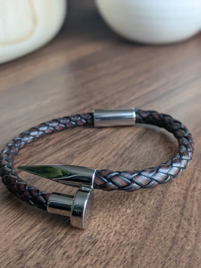 Bracelet en cuir marron homme idée cadeau fêtes des pères - photo numéro 4