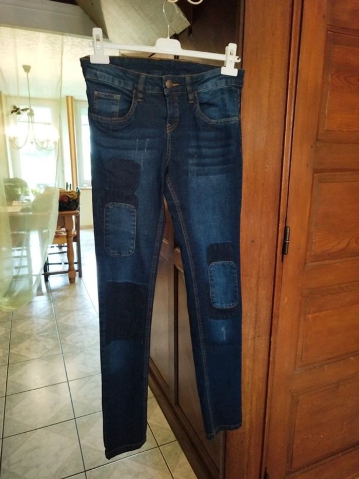 Jeans bleu foncé skinny droit patchwork L/40