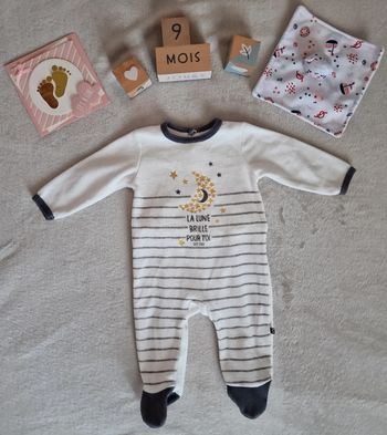 Pyjama velours blanc & gris foncé Sucre d'Orge 9M (BE)