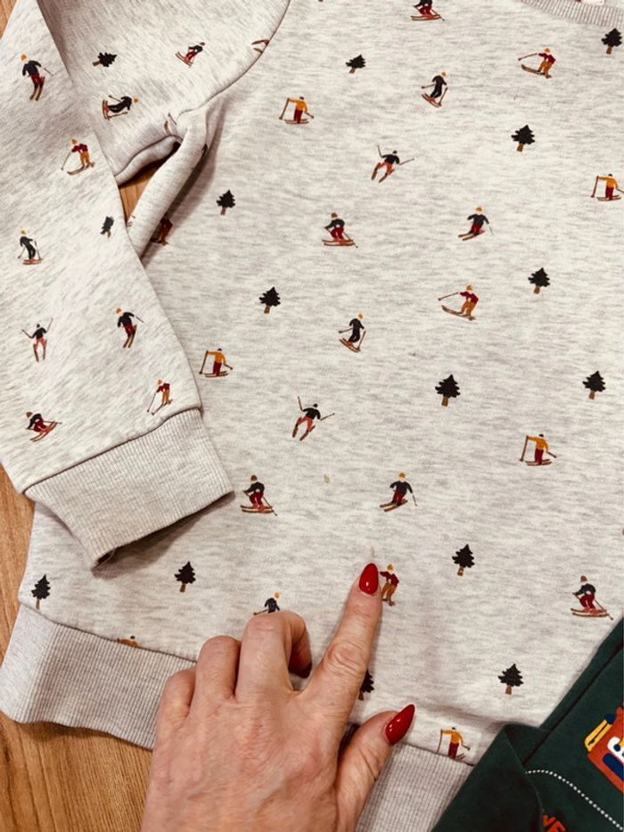 Taille 10 ans pull et teeshirt garçon TAO Kiabi gris vert * ski noel hiver * 🎄 - photo numéro 5